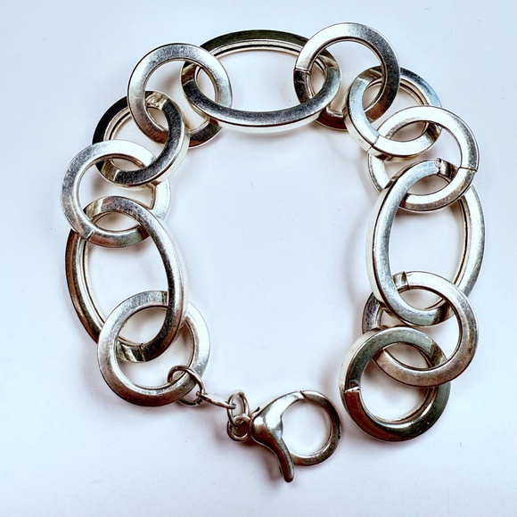 Modernist Large Dyadema 20mm Integrated Links Sterling Silver 925 Bracelet Italy - Picture 1 of 11
